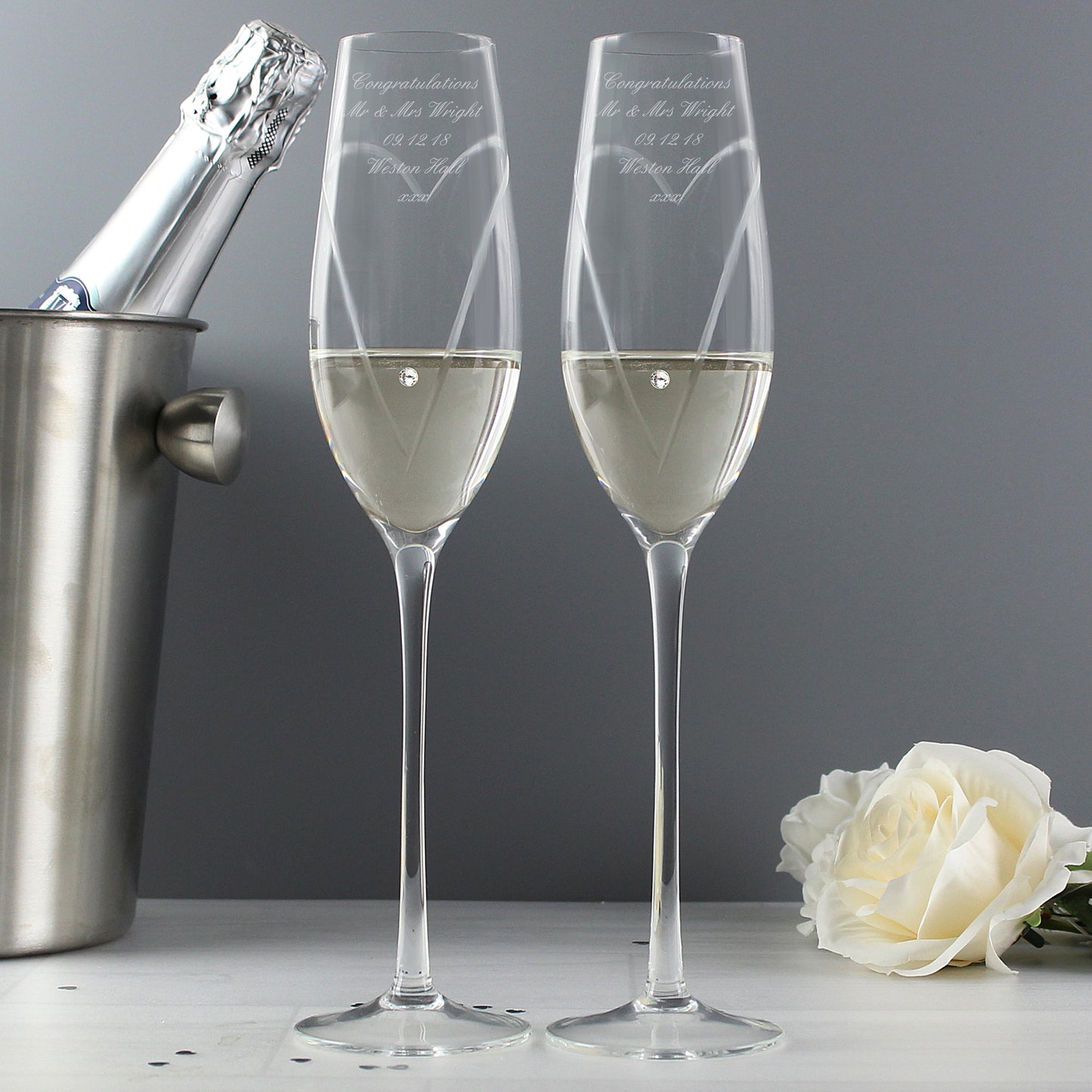 Swarovski elements hand cut heart pair of flutes, personalised - Lilybet loves