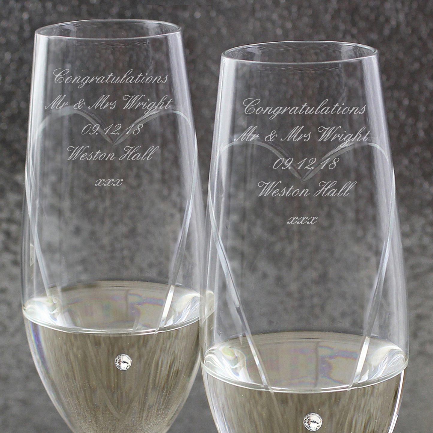 Swarovski elements hand cut heart pair of flutes, personalised - Lilybet loves