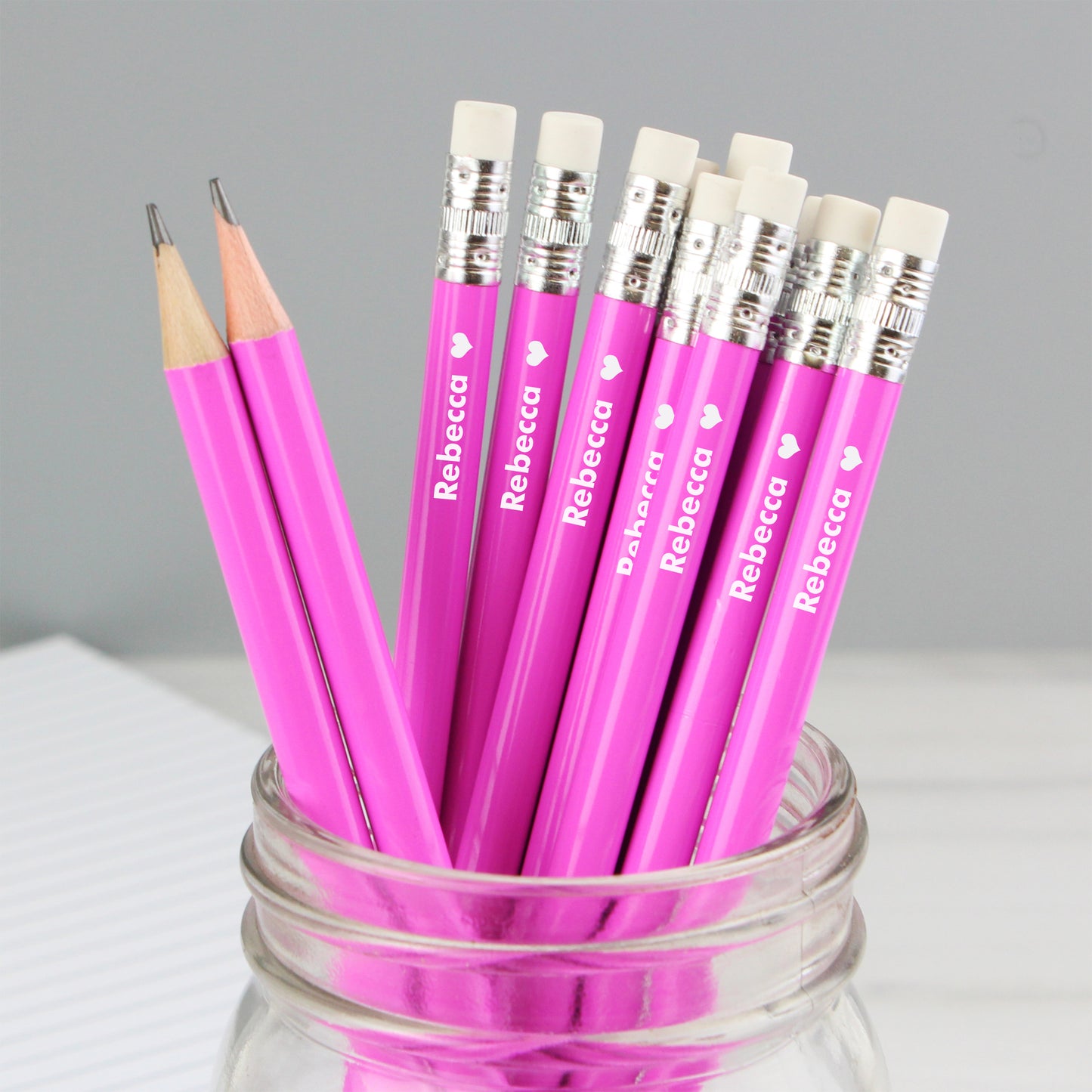 Heart motif pink pencils, personalised - Lilybet loves