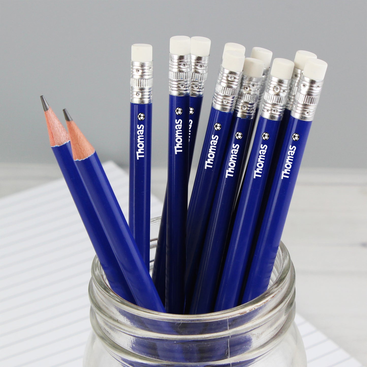 Football motif blue pencils, personalised - Lilybet loves