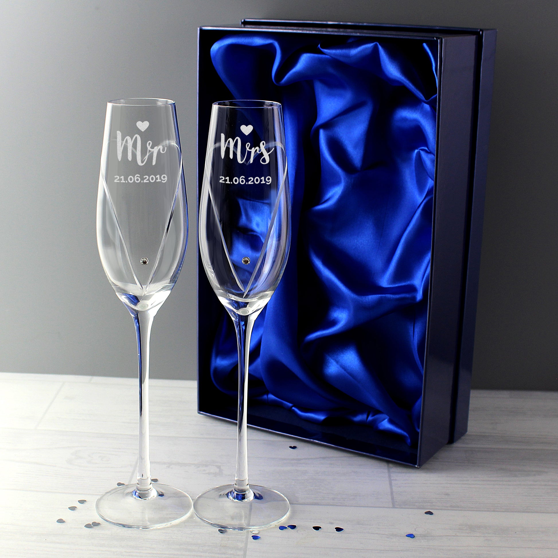 Swarovski elements champagne flute pair: Mr & Mrs, personalised - Lilybet loves