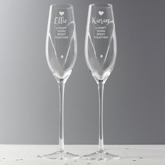 Swarovski heart celebration flutes pair, personalised - Lilybet loves