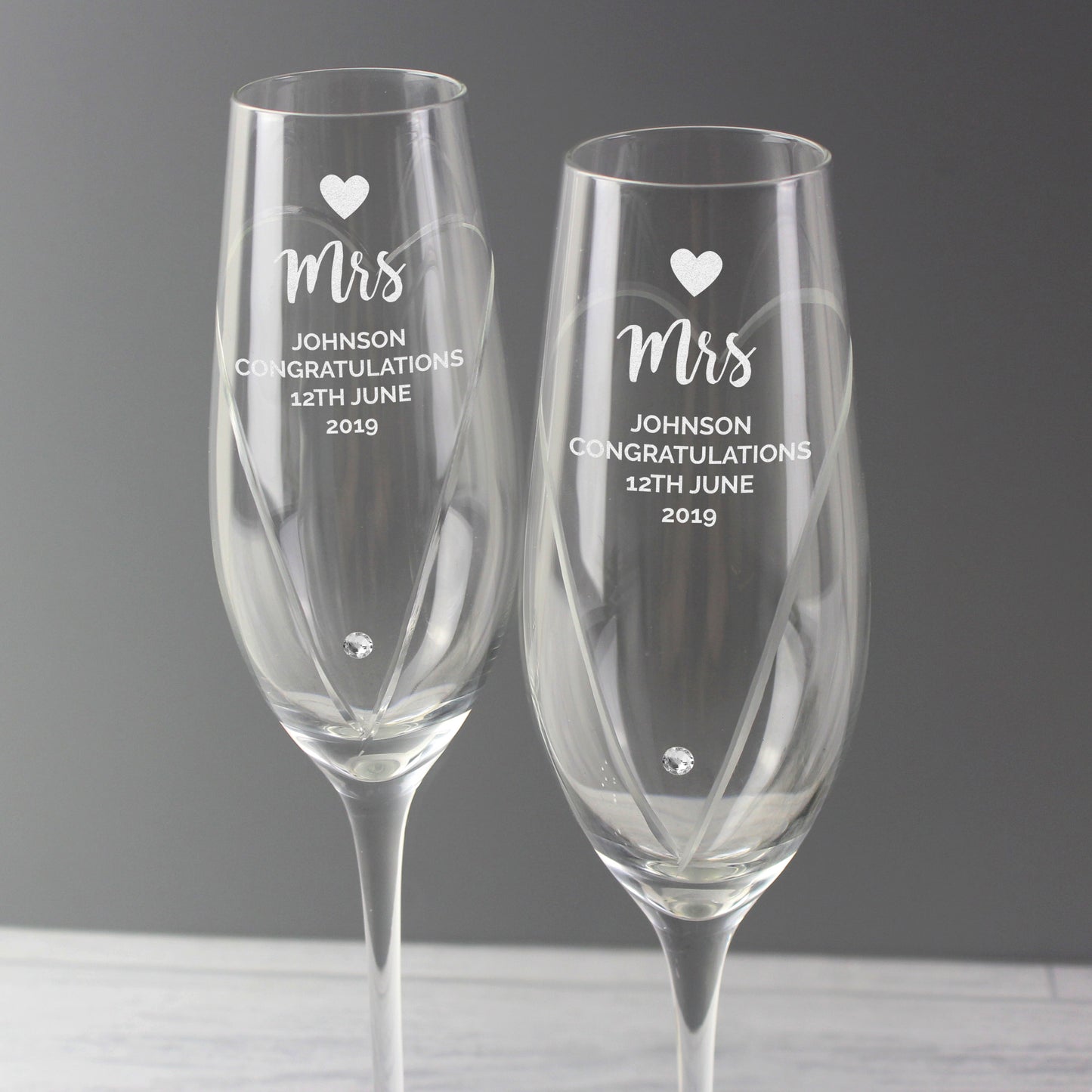 Swarovski heart celebration flutes pair, personalised - Lilybet loves