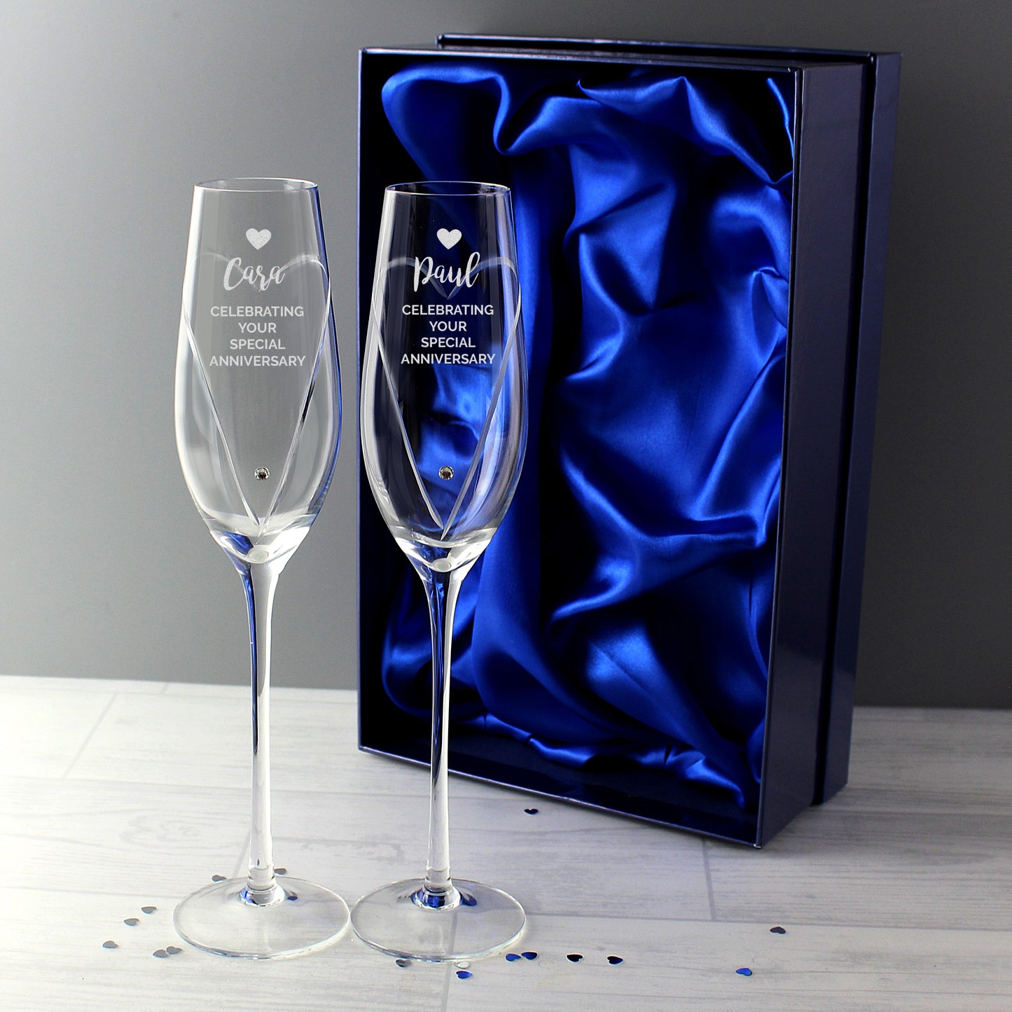 Swarovski heart celebration flutes pair, personalised - Lilybet loves