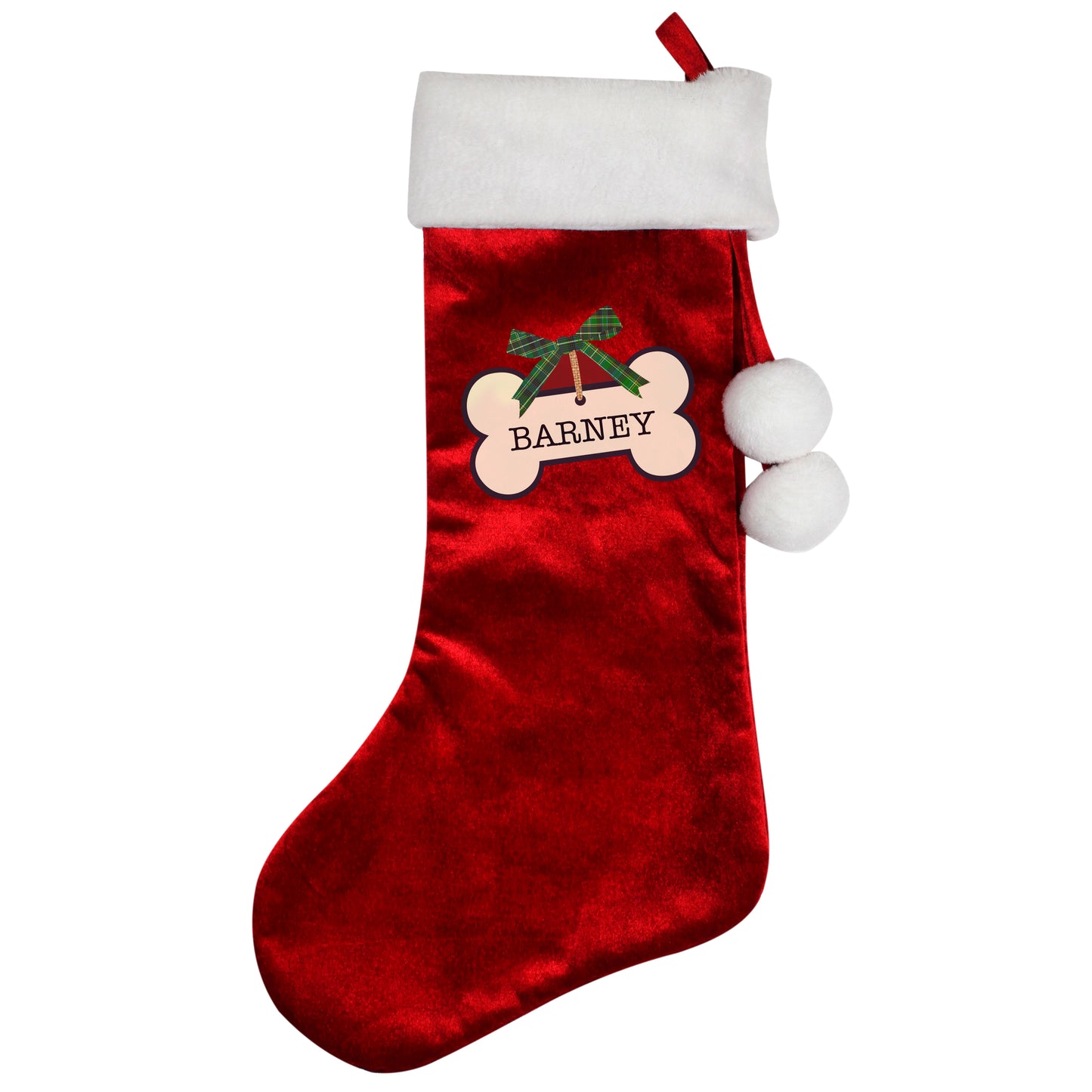 Personalised dog luxury plush red stocking - Lilybet loves